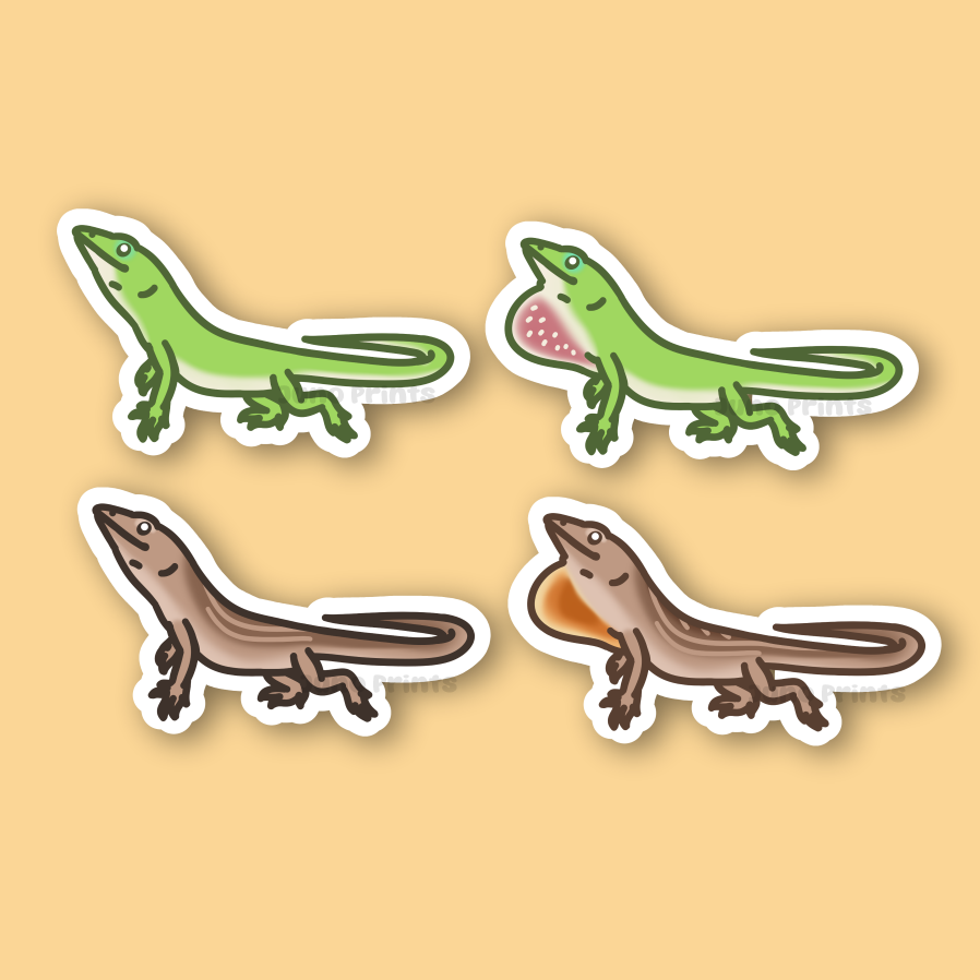 Anoles - 3" Green and Brown Female and Male Anoles Sticker