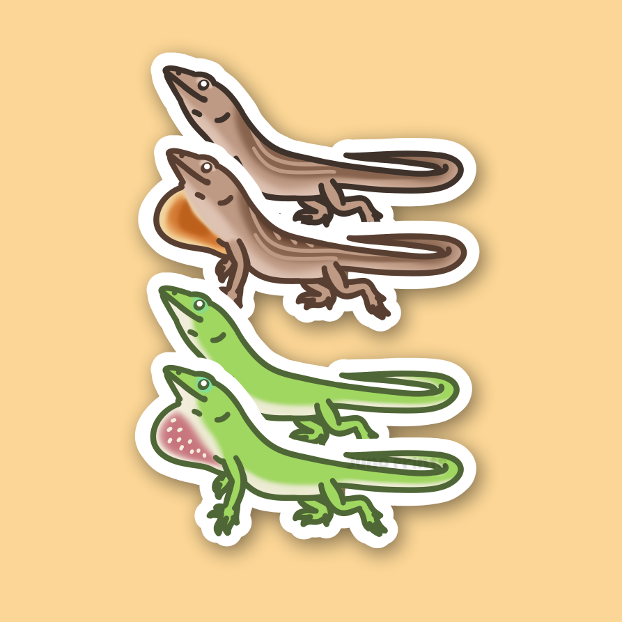 Anoles - 3" Green and Brown Female and Male Anoles Sticker