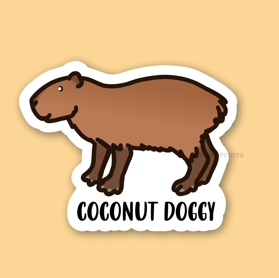 Coconut Doggy - 3" Waterproof Capybara Sticker or 2" Keychain