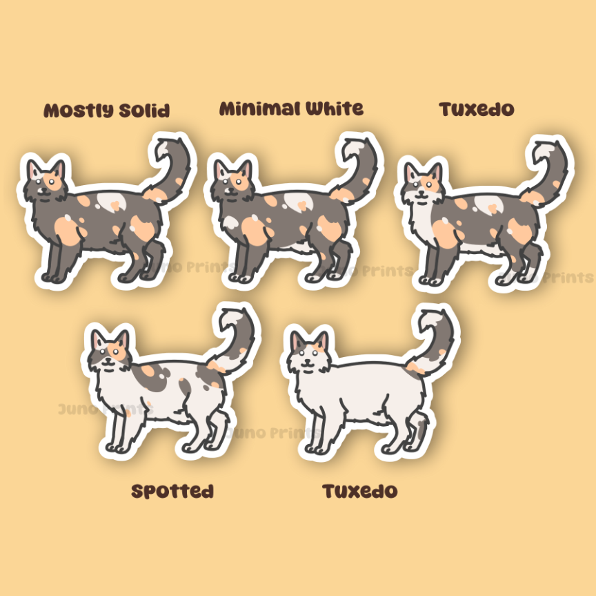 Calico or Tortoiseshell Longhair Cat Sticker - 3" Regular or Dilute Sticker