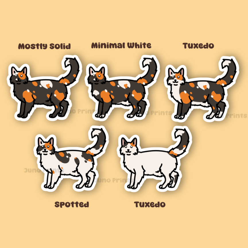 Calico or Tortoiseshell Longhair Cat Sticker - 3" Regular or Dilute Sticker