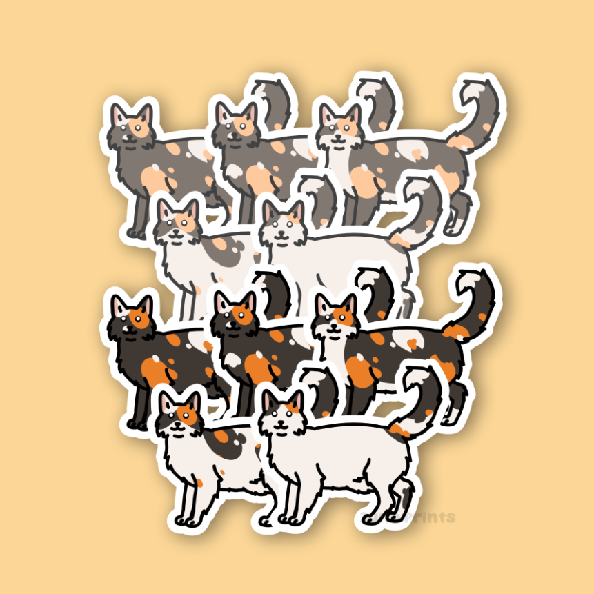 Calico or Tortoiseshell Longhair Cat Sticker - 3" Regular or Dilute Sticker