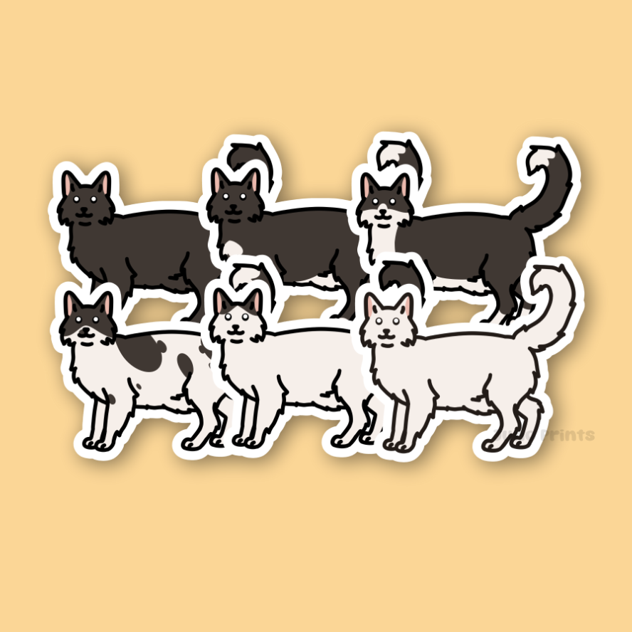 Black and White Longhair Cats - 3" Cat Sticker