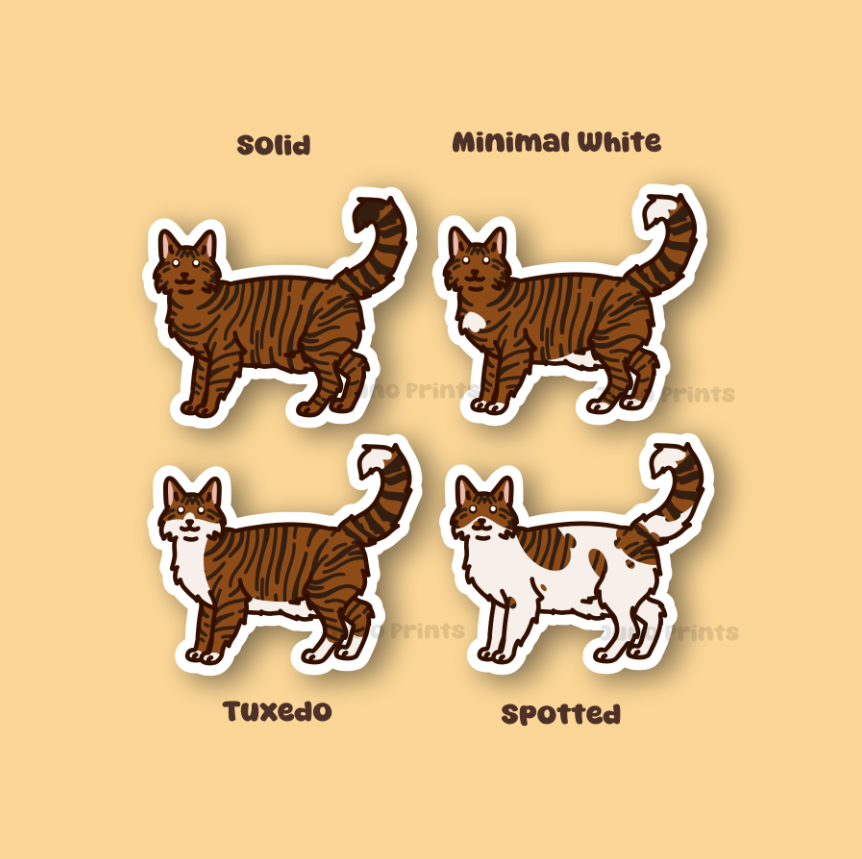 Brown Tabby Longhair Cat - 3" Cat Stickers