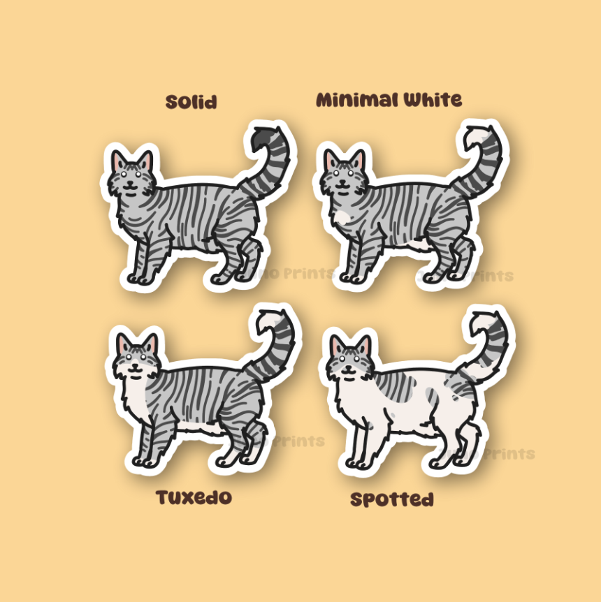 Silver Tabby Longhair Cats - 3" Cat Stickers