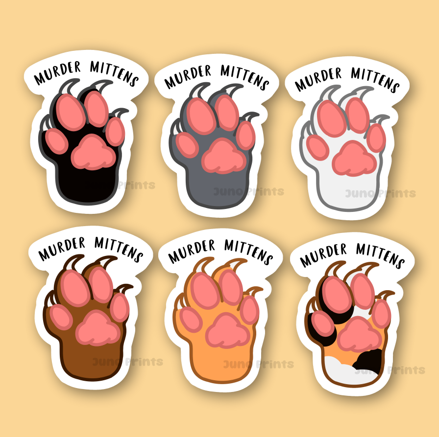 Murder Mittens Cute 3" Cat Paw Sticker