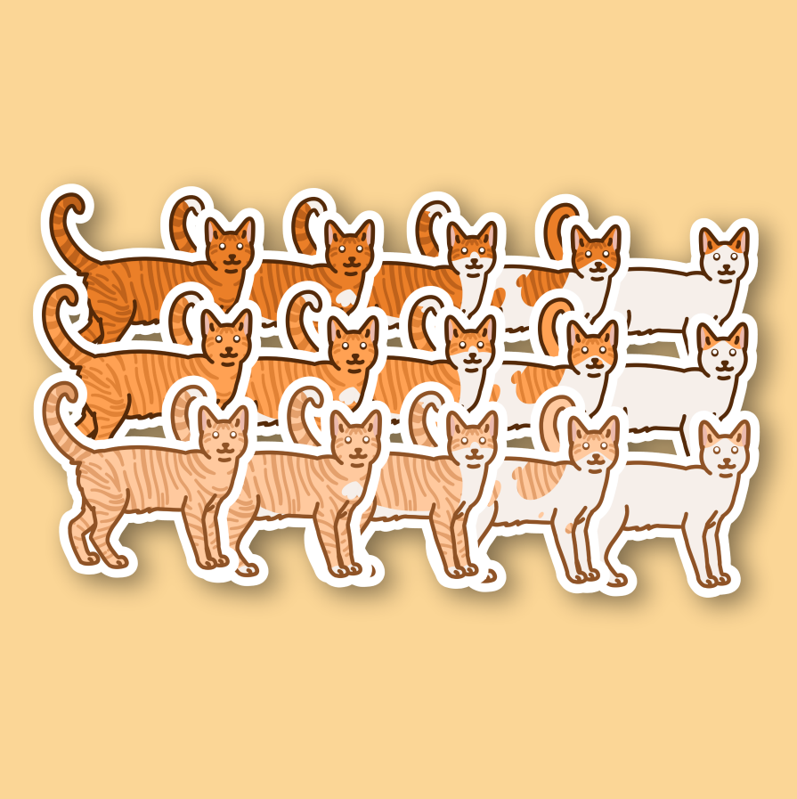 Orange Shorthair Cat Stickers - 3" Dark, Medium, Light Oranges