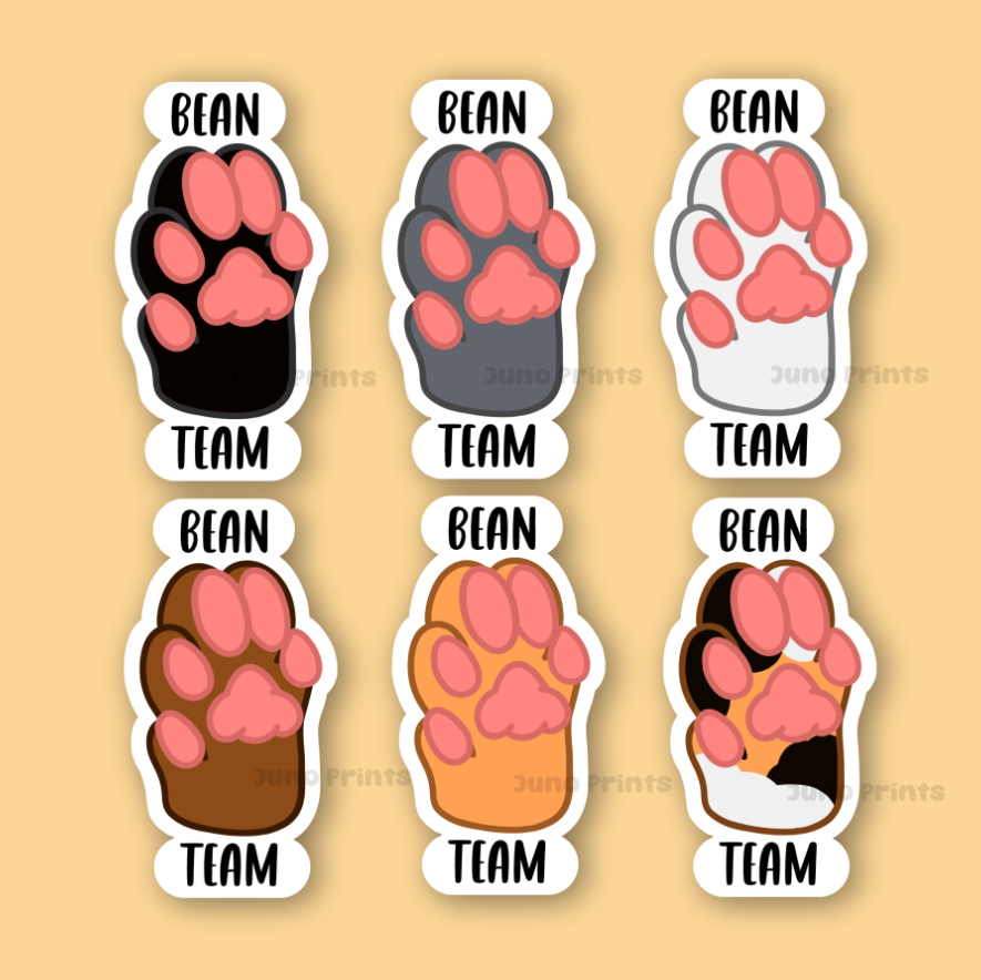 Bean Team - Join the team! - 3" Waterproof Cute Cat Paw Sticker or 2" Keychain or 3" Keychain