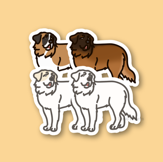 Saint Bernard, Leonberger, Big White Fluffy Dogs - 3" Dog Sticker or 2" Keychain Working