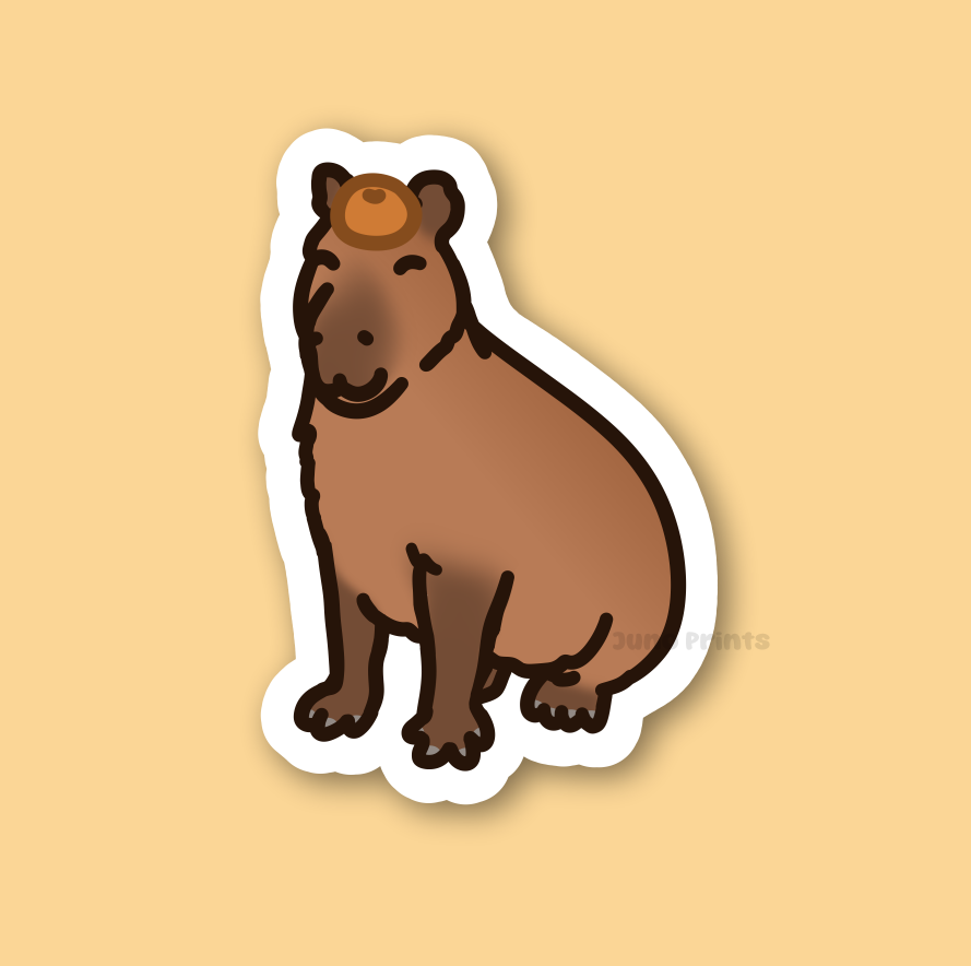 Capybara with Mandarin Orange Sittin' - 3" Waterproof Capybara Sticker or 2" Keychain