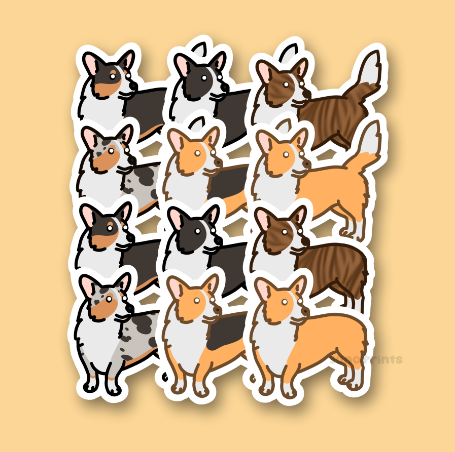 Cardigan and Pembroke Welsh Corgi Dog Sticker - 3" Waterproof Sticker or 2" Keychain Herding
