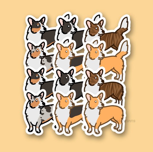 Cardigan and Pembroke Welsh Corgi Dog Sticker - 3" Waterproof Sticker or 2" Keychain Herding