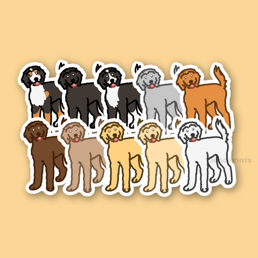 Doodles! Goldendoodle, Labradoodle, Bernedoodle, Aussiedoodle/Poodle Mix Sticker - 3" Dog Sticker or 2" Keychain Misc/Non-Sporting
