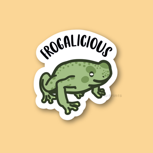 Frogalicious - 3" Funny Frog Sticker or 2" Keychain