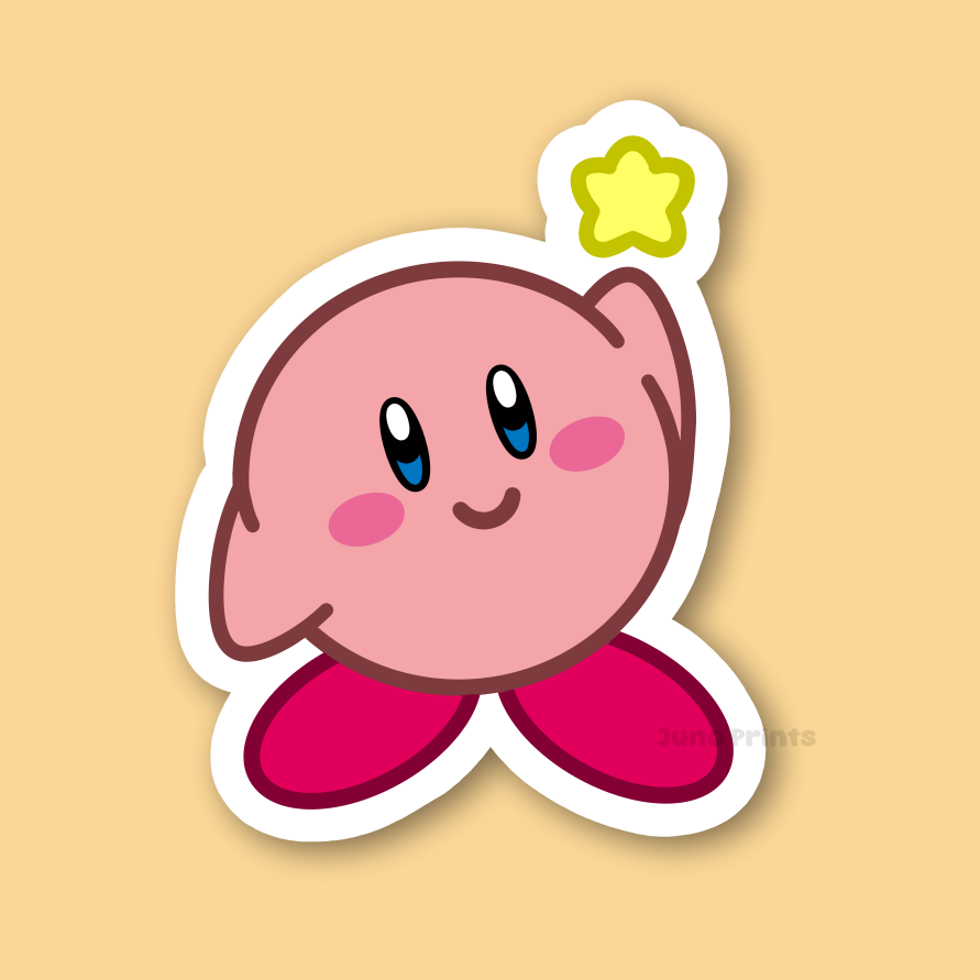 Kirby with Star Sticker - 3" Waterproof Sticker or 2" Keychain