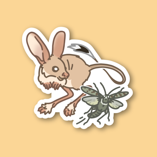 Long-Eared Jerboa and Bandwing Grasshopper - 3" Sticker Wildlife