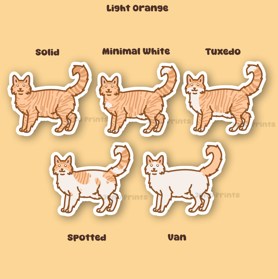 Orange Longhair Cat - 3" Dark, Medium, Light Orange
