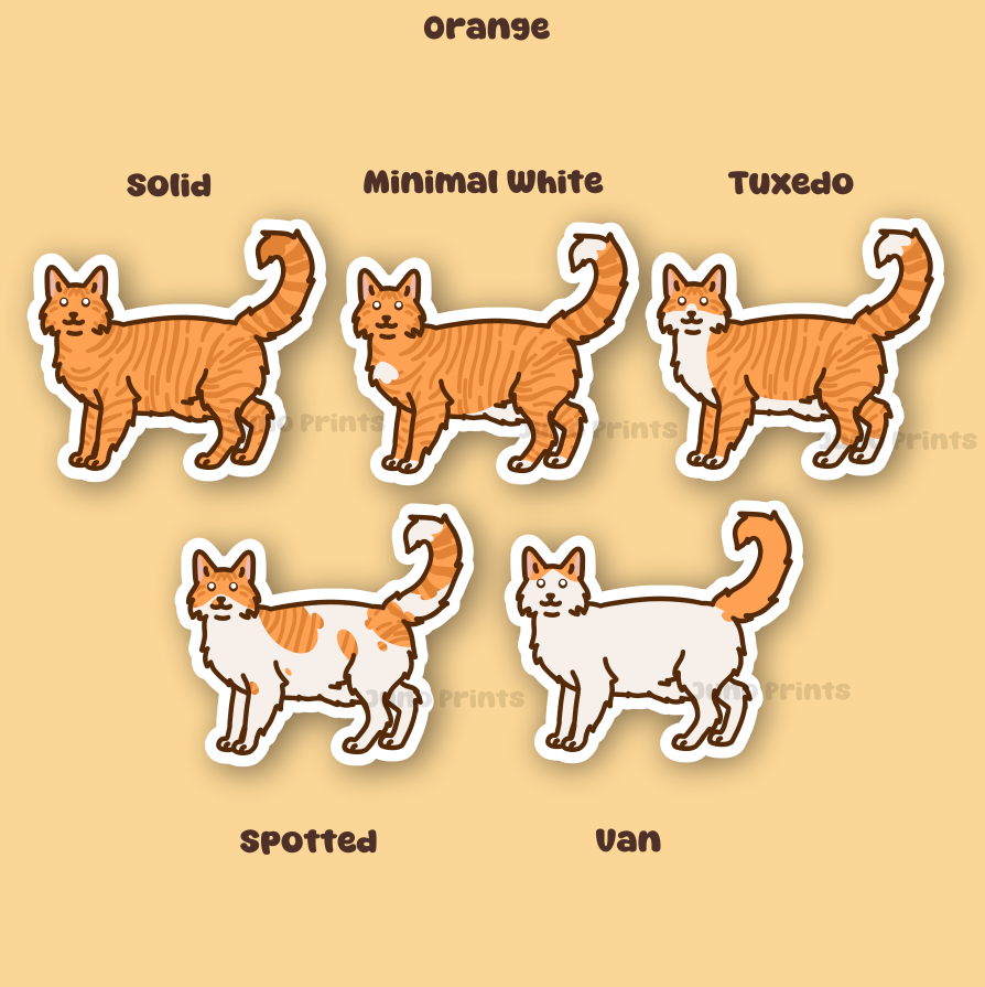 Orange Longhair Cat - 3" Dark, Medium, Light Orange