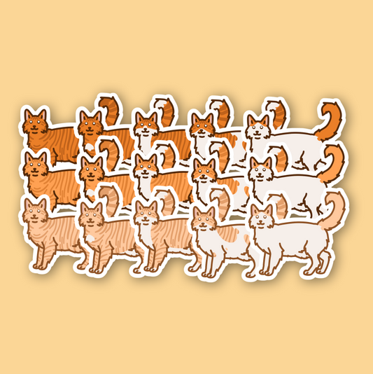 Orange Longhair Cat - 3" Dark, Medium, Light Orange