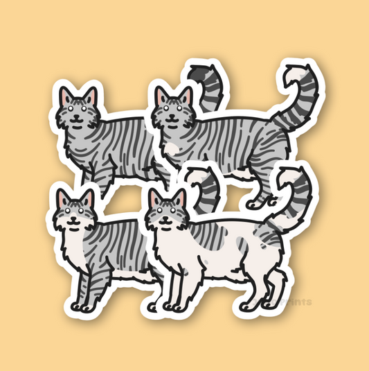Silver Tabby Longhair Cats - 3" Cat Stickers
