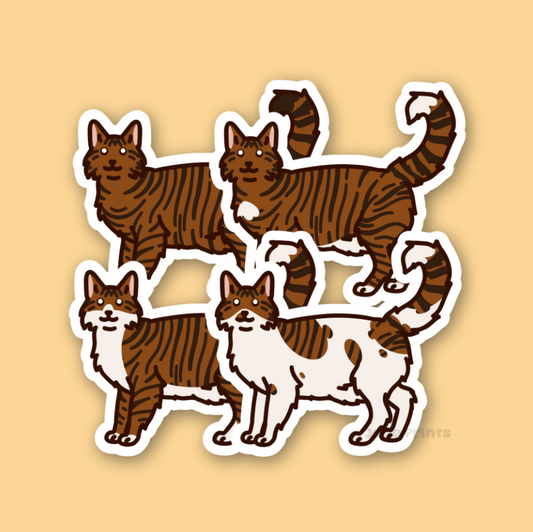 Brown Tabby Longhair Cat - 3" Cat Stickers