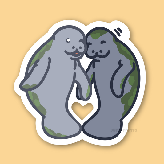 Manatees In Love Sticker - 3" Heart-Shaped Waterproof Sticker or 2" Keychain