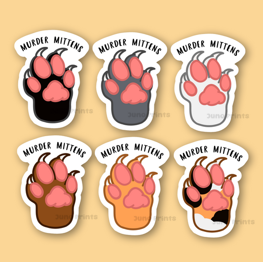 Murder Mittens Cute 3" Cat Paw Sticker