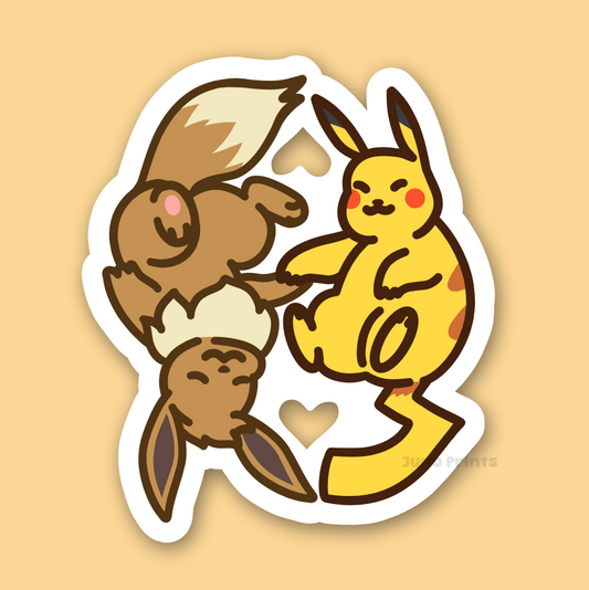 Pikachu and Eevee Reversible 3" Sticker - Pokemon in Love
