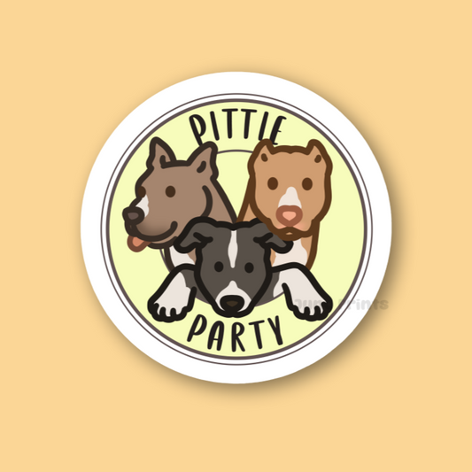 Pittie Party Sticker - 3" Pit Bull Terrier Circle Sticker or 2" Keychain