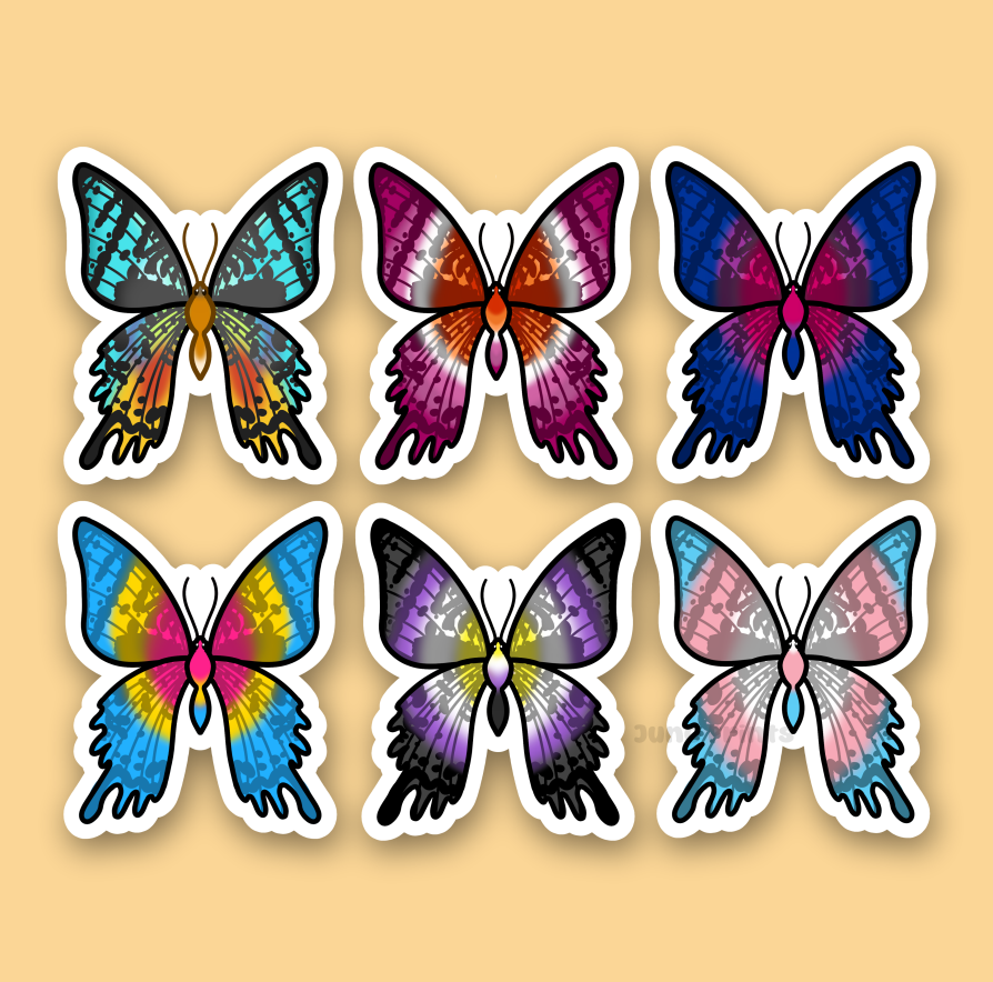 Madagascan Sunset Moth LGBT+ Pride Moth/Butterfly - 3" Chrysiridia rhipheus Sticker