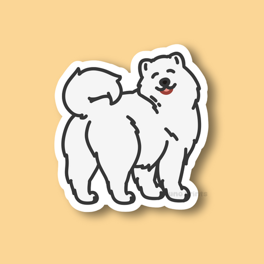 Samoyed Dog - 3" Fluffy Dog Sticker or 2" Keychain or 3" Keychain Working