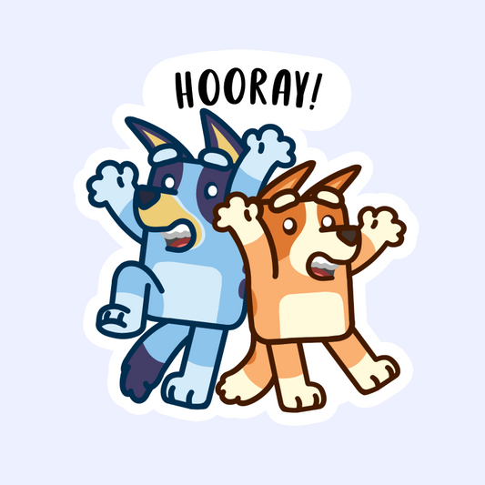 Bluey and Bingo Hooray! - 3" Australian Cattle Dog/Red/Blue Heelers Sticker