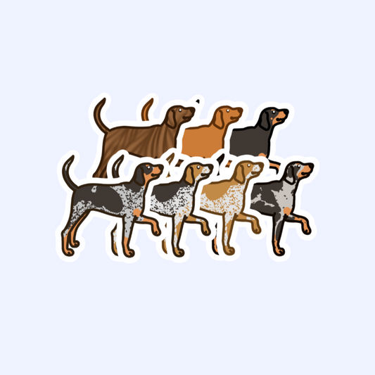 Treeing/Coonhound Dogs - Plott, Redbone, Black and Tan, Bluetick, American English, Catahoula, American Leopard Hound, Transylvanian - 3" Waterproof Sticker