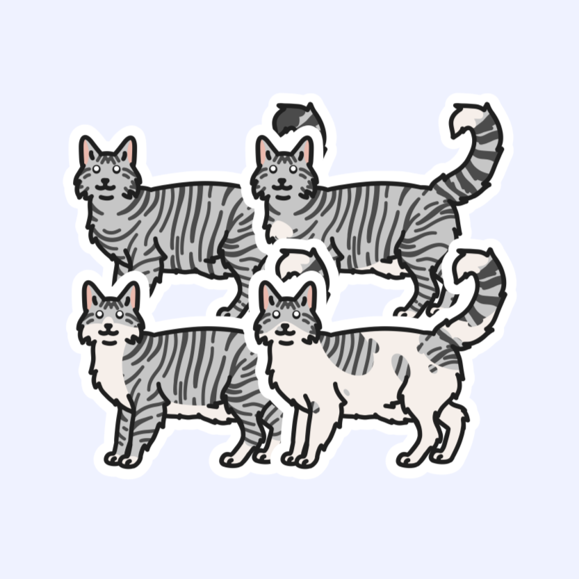 Silver Tabby Longhair Cats - 3" Cat Stickers
