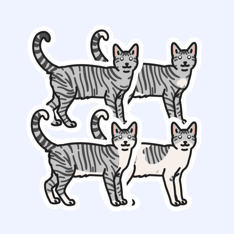 Silver Tabby Shorthair Cats - 3" Cat Stickers