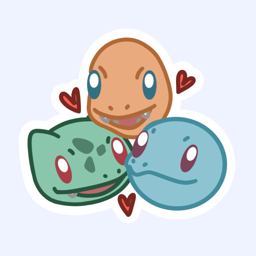 Generation One Starters - 3" Charmander, Squirtle, Bulbasaur Pokemon Trio Sticker