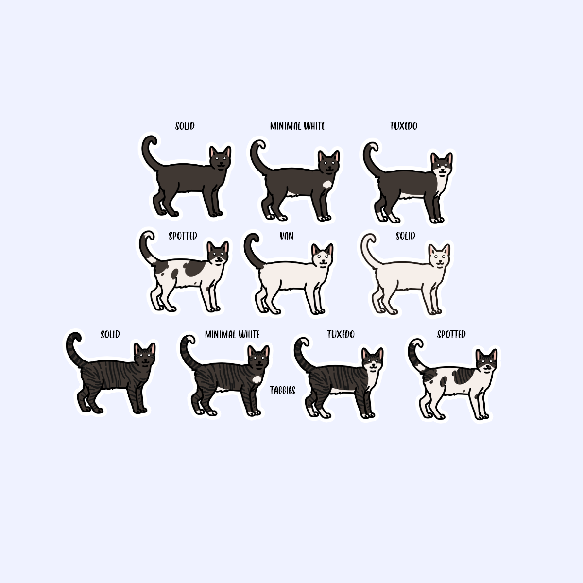 Black and White Shorthair Cats - 3" Solid and Tabby Cats