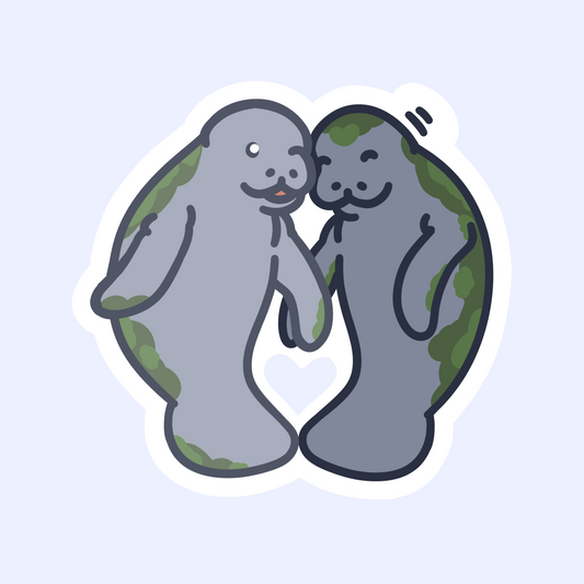 Manatees In Love Sticker - 3" or 4" Heart-Shaped Waterproof Sticker - 20% of Profits Donated