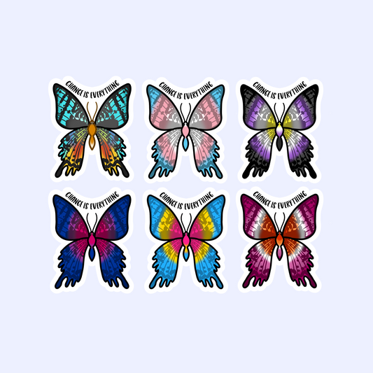 Change is Everthing LGBT+ Pride Moth - 3" With or Without Text Waterproof Butterfly Sticker
